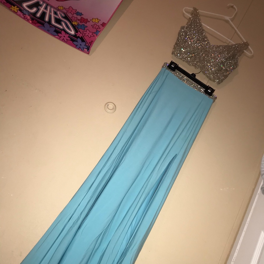 Sky blue two piece prom dress